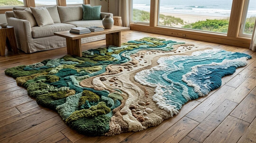 Hand Tufted Wool Area Rug - Modern Living Room Rug Coastal Abstract ...