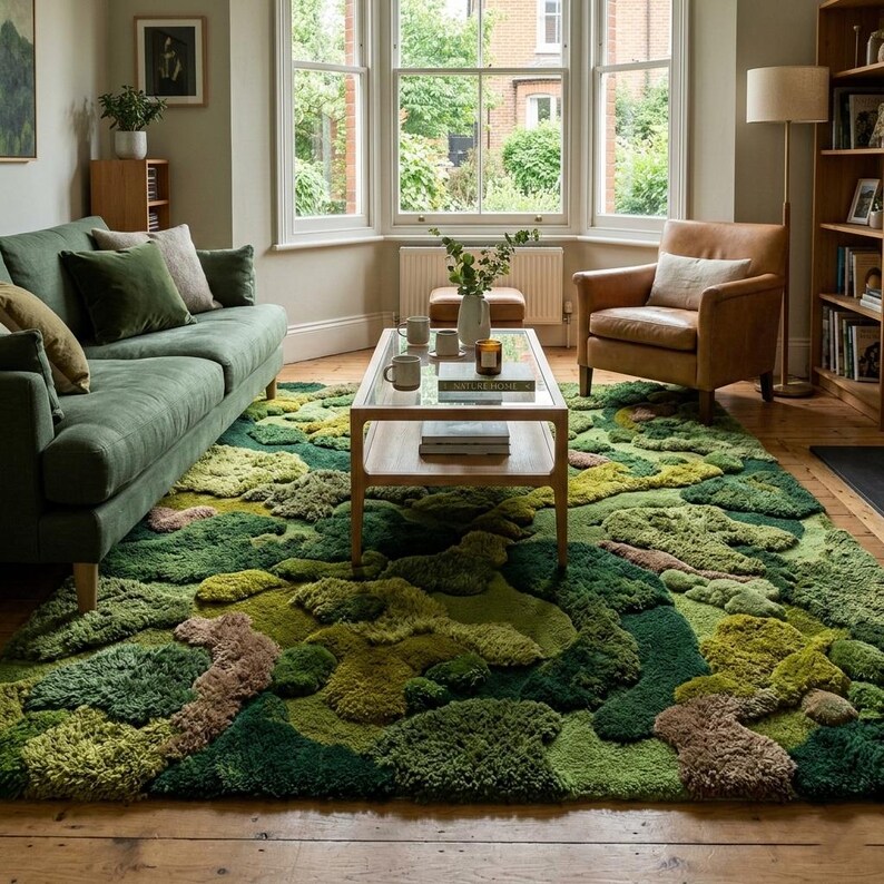 Hand Tufted Moss Green Abstract Wool Rug - Organic Modern Nature ...
