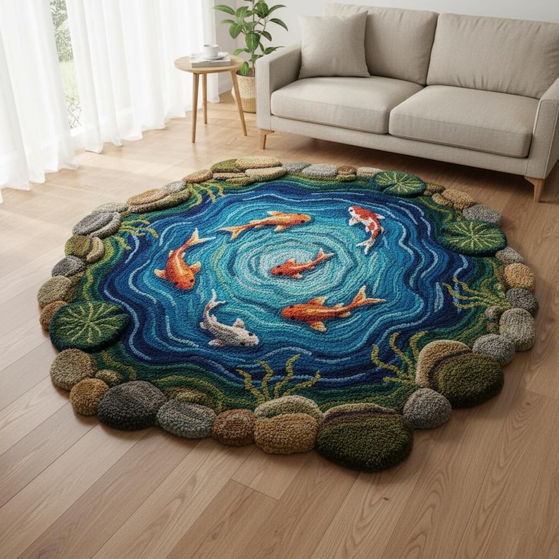 Custom Fish Can Rug Hand Tufted Wool Koi Fish Rug: 3D Pond Design - Etsy