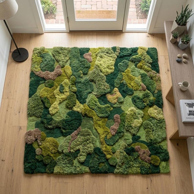 Hand Tufted Moss Green Abstract Wool Rug - Organic Modern Nature ...