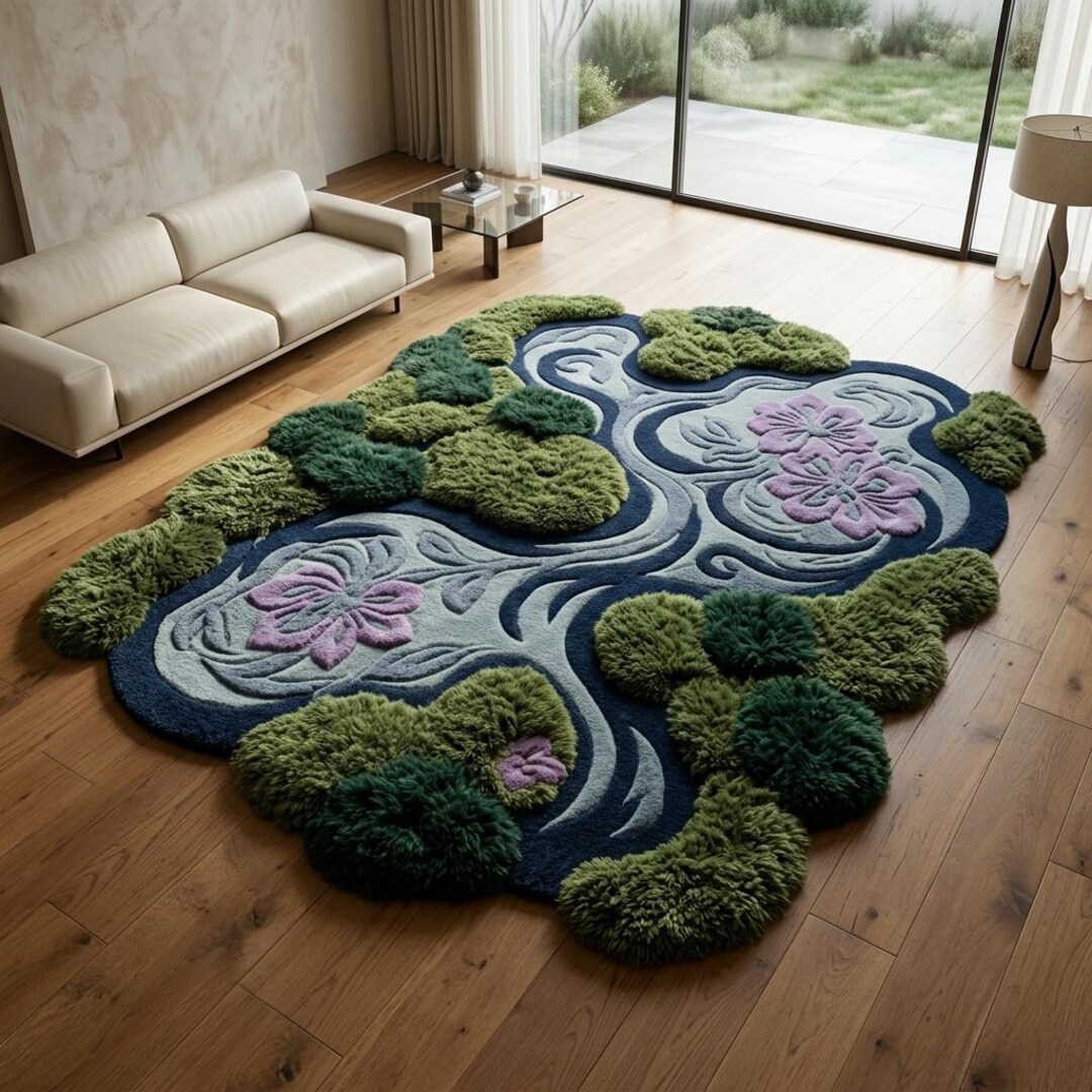 Hand Tufted Botanical Moss Rug - Wool Area Rug Modern Biophilic ...
