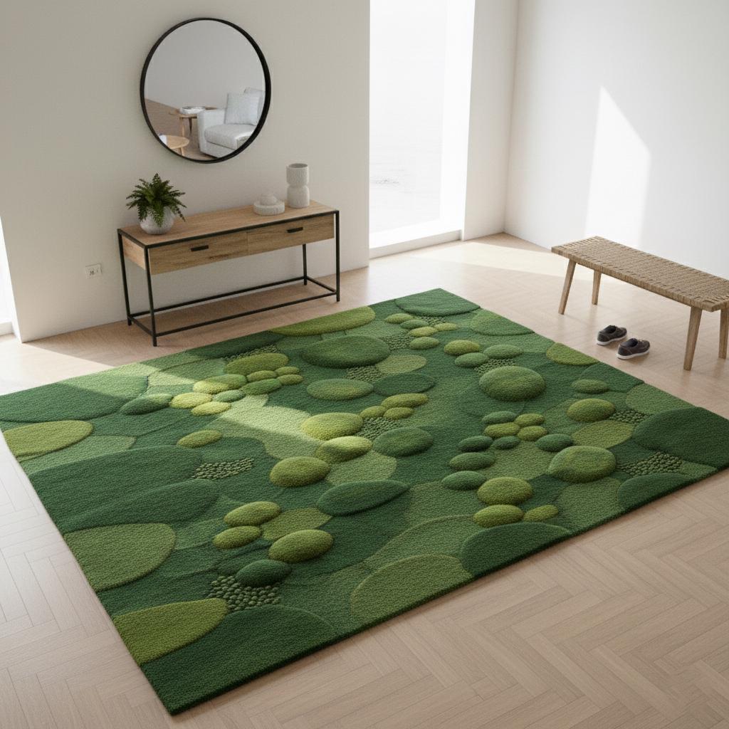 Hand Tufted Moss Green Wool Rug - 3D Pebble Modern Organic Carpet - Etsy