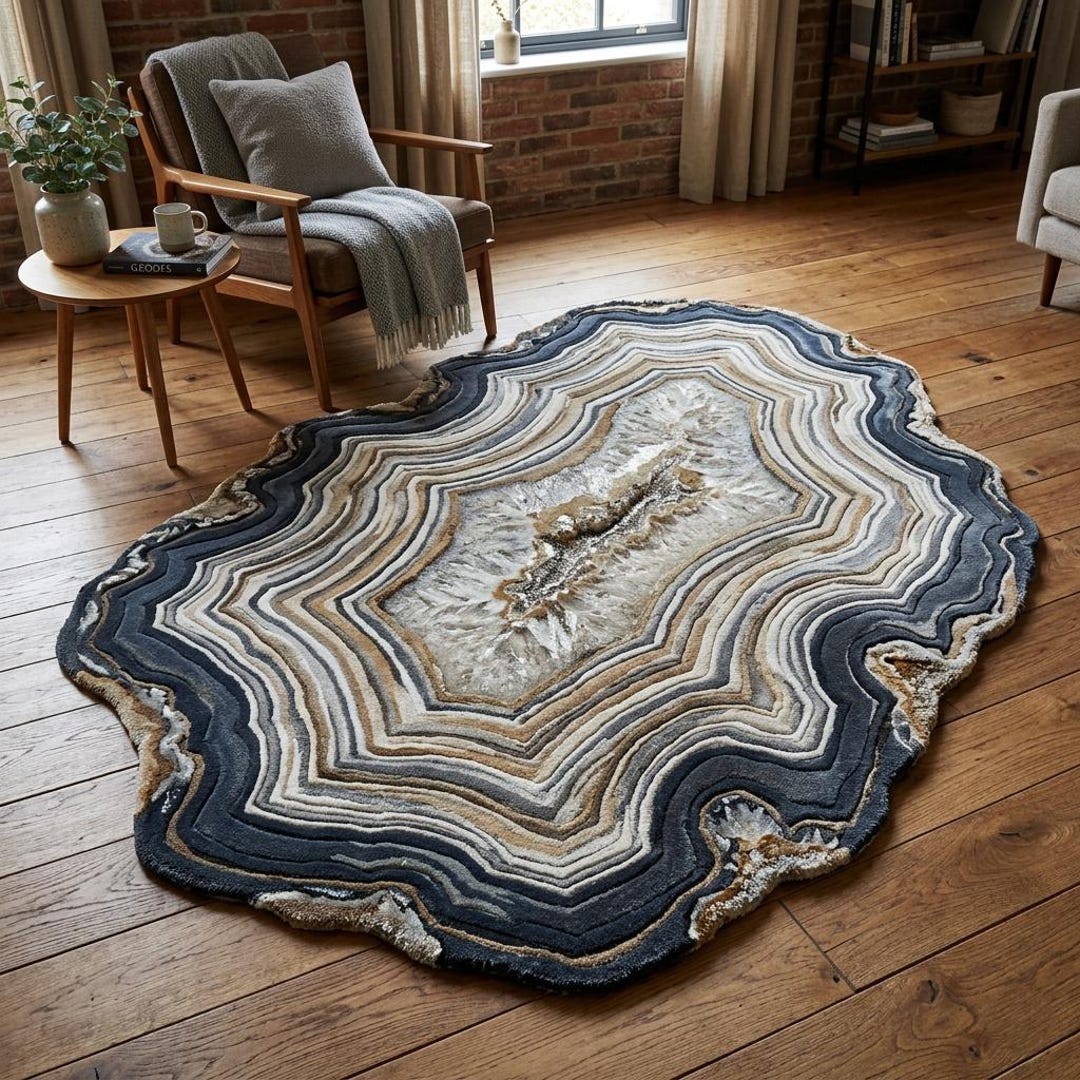 Hand Tufted Rug Wool Area Living Room Modern Geode Abstract Organic ...