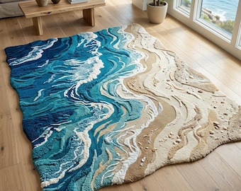 Hand Tufted Ocean Wave Wool Rug – Modern Coastal Area Rug