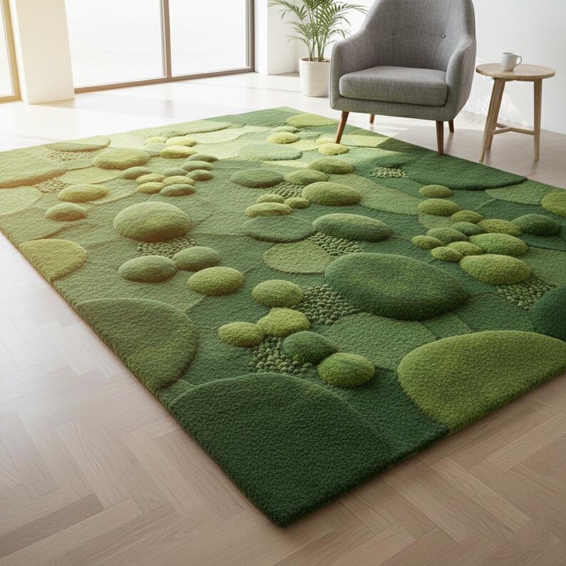 Hand Tufted Moss Green Wool Rug - 3D Pebble Modern Organic Carpet - Etsy