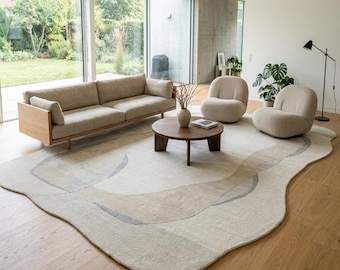 Hand Tufted Rug Wool Area Living Room Modern Abstract Organic Irregular Plush Luxury Carpet