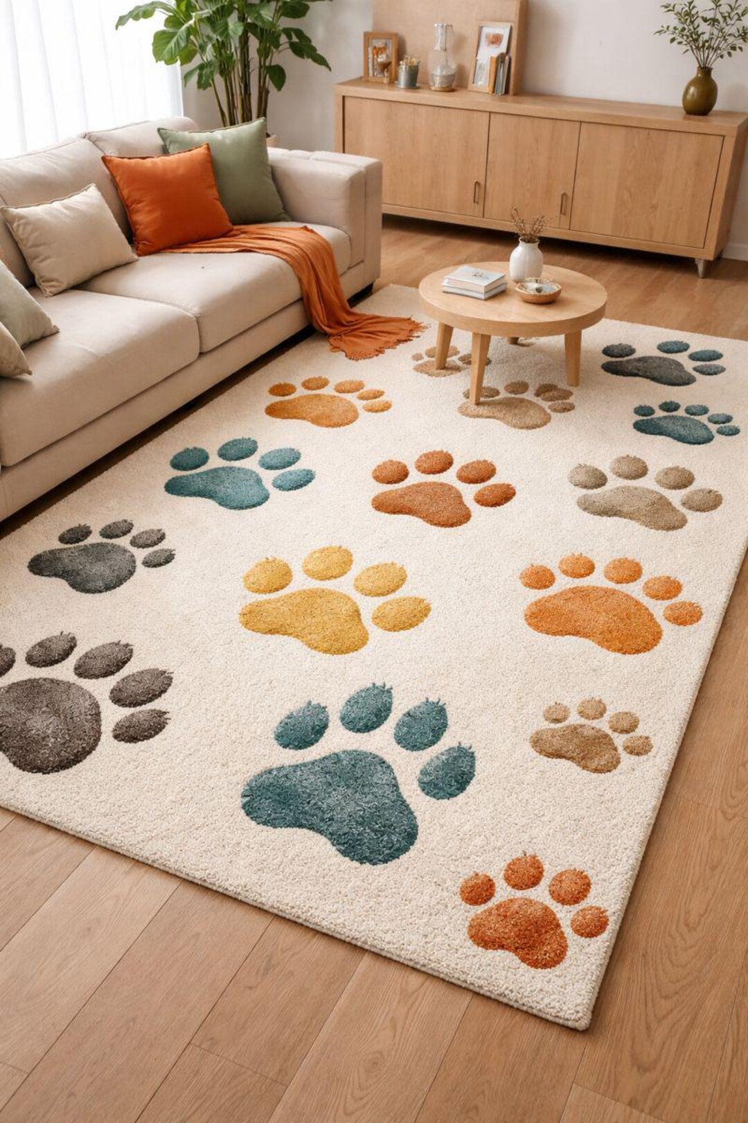 Hand Tufted Paw Print Rug - Wool Carpet Kids Room Playful Modern Home ...