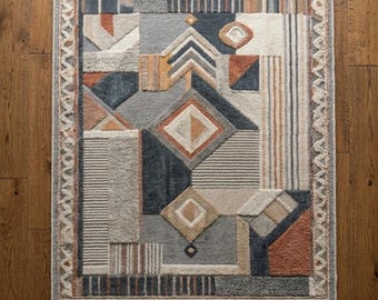 Hand Tufted Wool Modern Geometric Area Rug - Living Room Rug Abstract Designer Carpet
