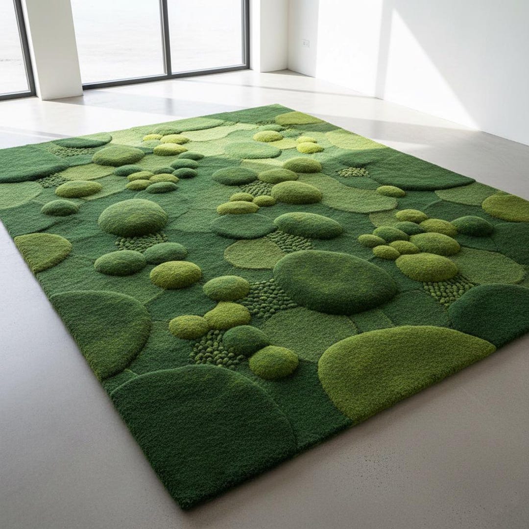 Hand Tufted Moss Green Wool Rug - 3D Pebble Modern Organic Carpet - Etsy
