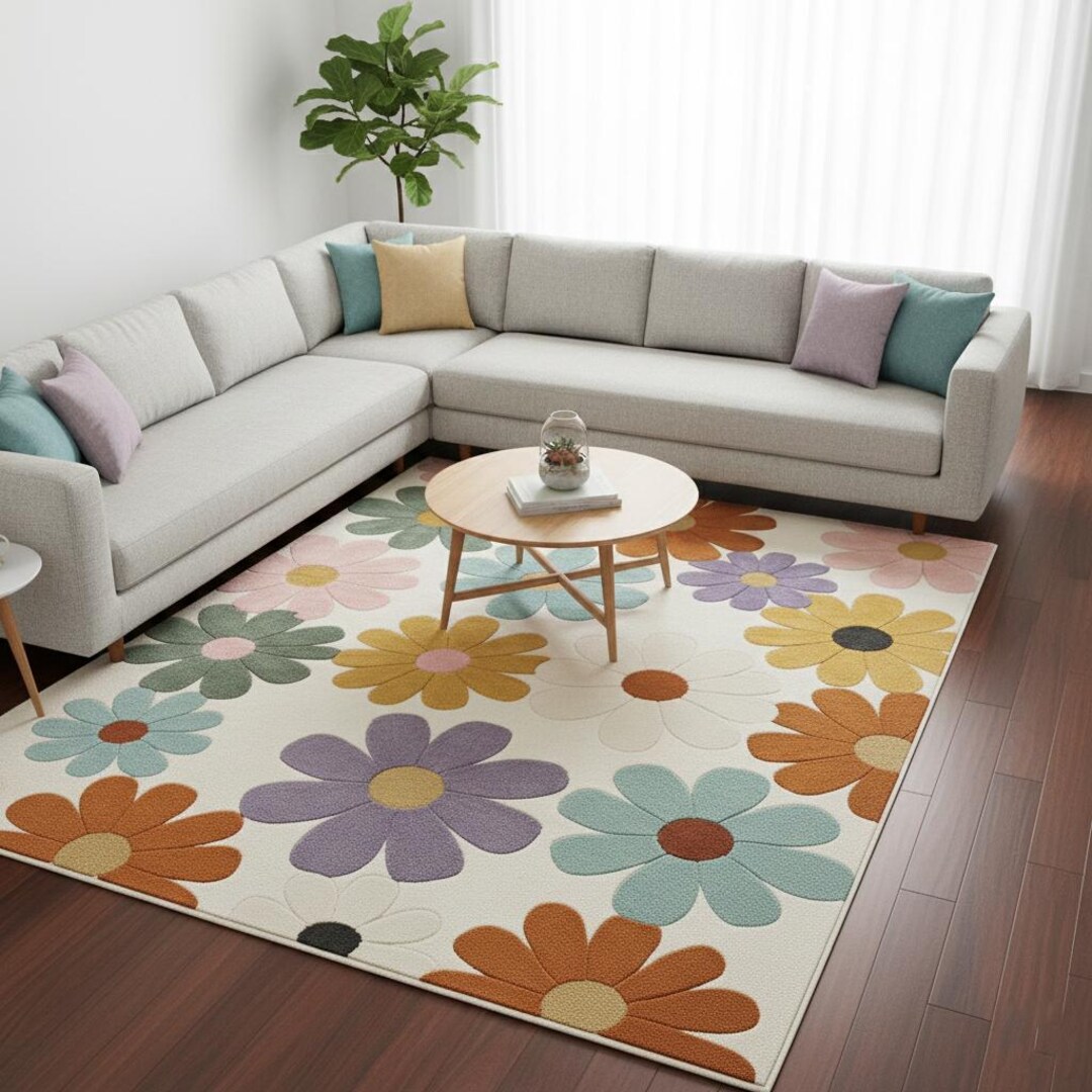 Hand Tufted Daisy Flower Rug – Colorful Boho Floral Rug - Etsy