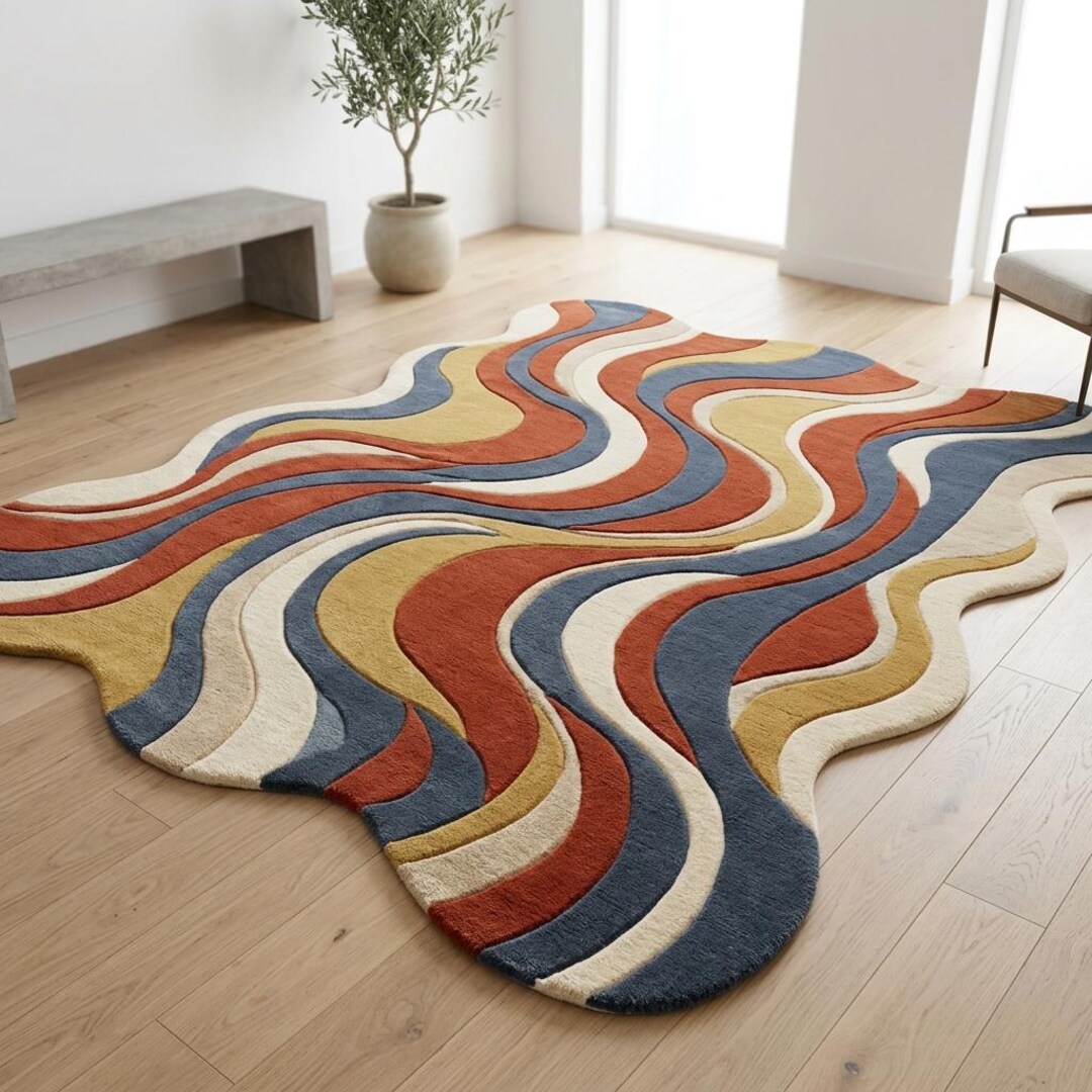 Hand Tufted Wool Area Rug - Modern Living Room Rug Abstract Colorful ...