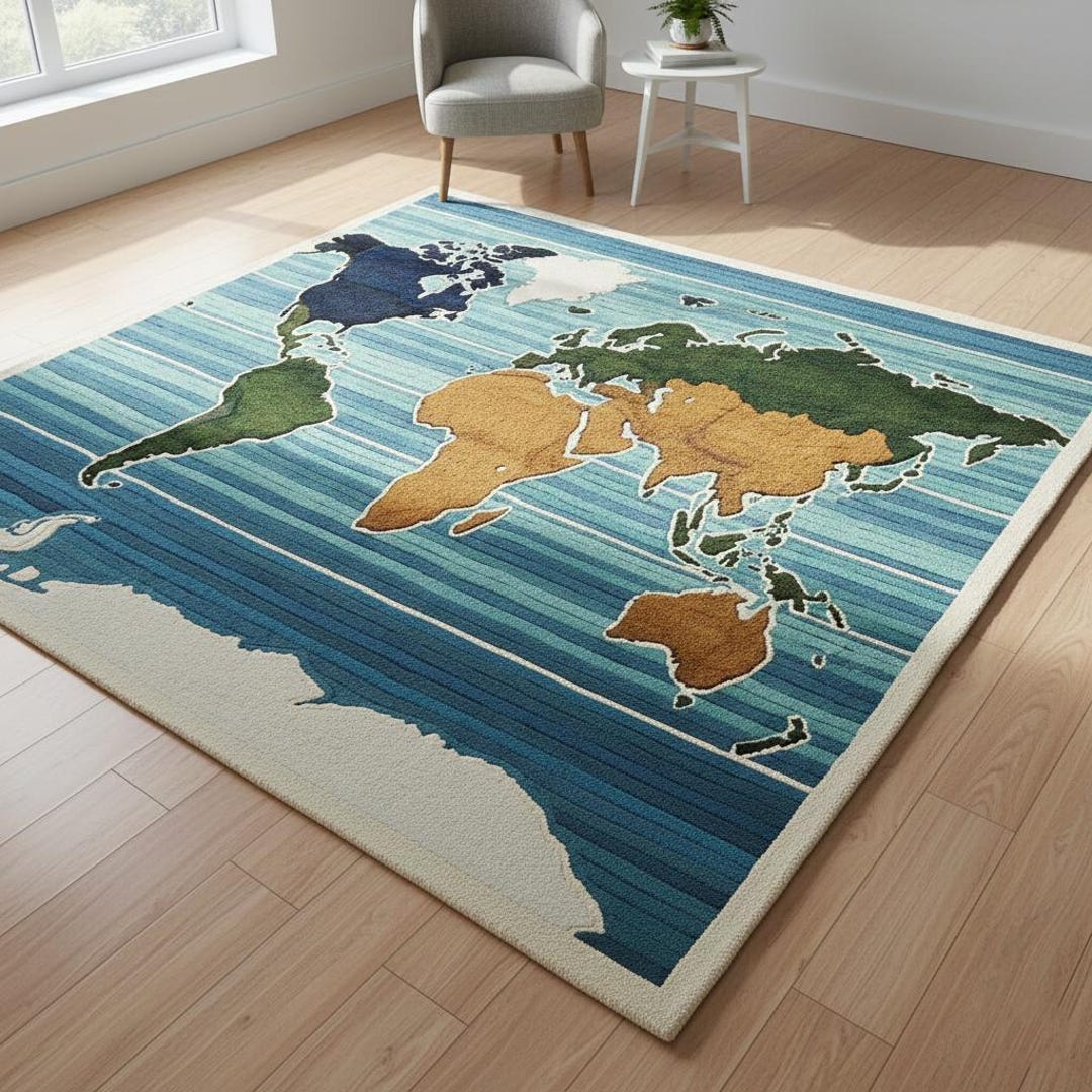 Hand Tufted World Map Area Rug Modern Educational Wool Living Room ...