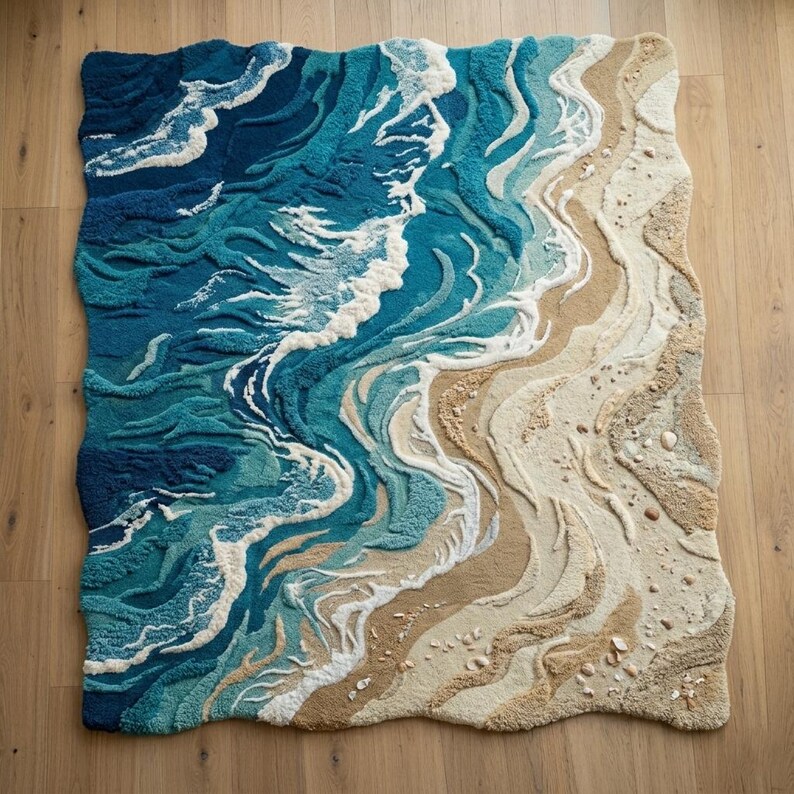 Wool Wave Rug Hand Tufted Ocean Wave Wool Rug – Modern Coastal Area Rug - Etsy