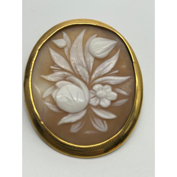 Antique Floral Elegant LARGE Antique 18K GF / Plt  2 1/8" CAMEO Pin/Pendant