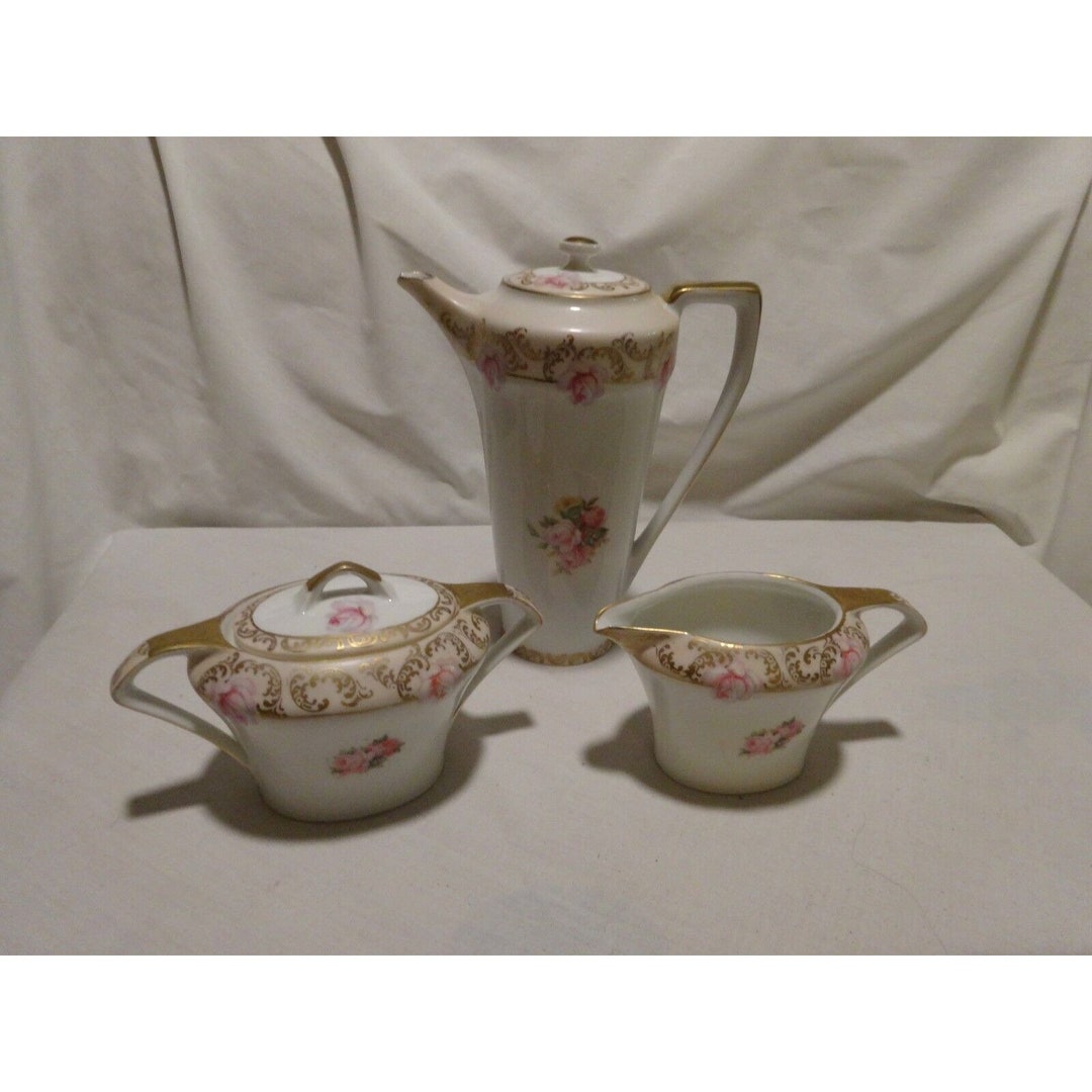 Antique JHR Limoges Germany Chocolate Pot Set W/ Cream & Sugar