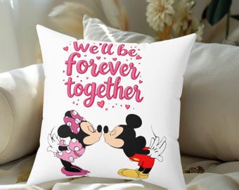 Kissen, Valentinstag, Mickey & Minnie Kusskissen | Quadratisches Polyesterkissen