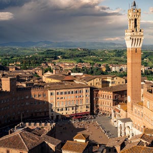 &quot;Gerahmt Siena Druck - &quot;&quot;Pizza del Campo&quot;&quot; und &quot;&quot;Torre del Mangia&quot;&quot; Wandkunst mit Rahmen.&quot;