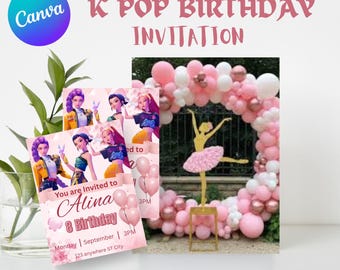 K-Pop Birthday Party Invitation | Editable Anime Template | Digital Printable Invite