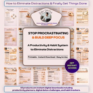 Dopamine Detox Bundel | Printbare Focusplanner | Stop met uitstellen | Digitale Productiviteitsplanner | Gewoonte Tracker PDF | 30 Dagen Uitdaging