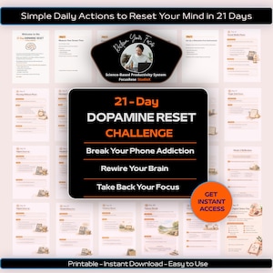 21-Day Dopamine Reset Challenge – Stop Phone Addiction & Rewire Your Brain Fast | Digital Detox Planner Printable