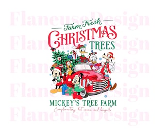 Mickey & Friends Christmas Tree Farm PNG: design natalizio retrò (download digitale)
