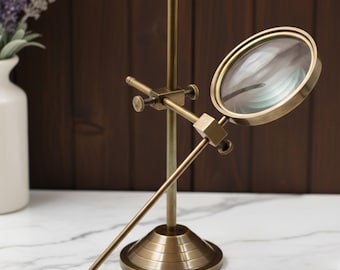 Antiker Messing-Lupenständer, verstellbare Desktop-Lupe, Leselinse im antiken Stil, wissenschaftliches Schreibtischdekor,