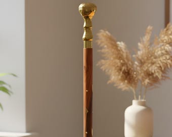 Handgefertigte Gehstock aus Holz mit Messing Griff, 98cm