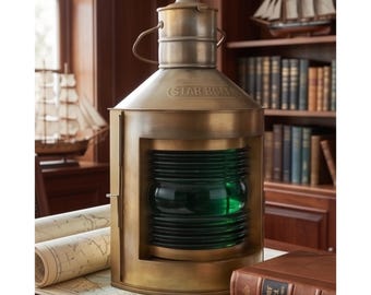 Linterna náutica vintage decorativa, linterna de latón con forma de barco y cristal verde, regalo de decoración marítima para el hogar y la oficina.