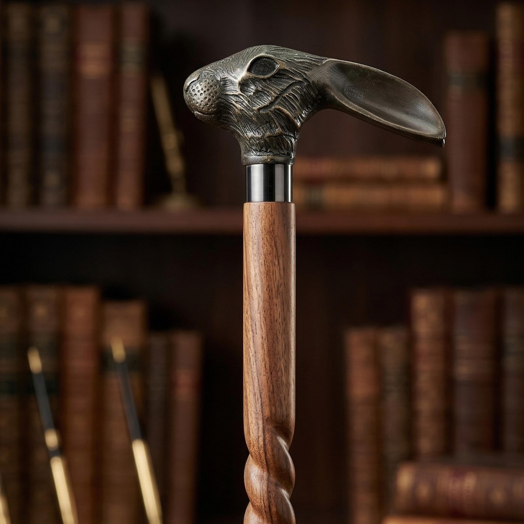 Handcrafted Rabbit Head Walking Cane, Solid Wood Shaft, Brass Handle ...