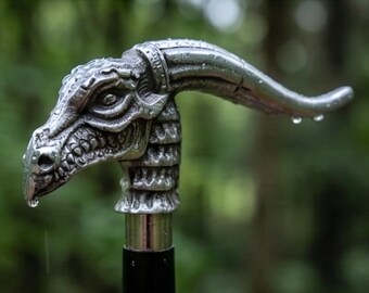 Personalized Dragon Head Walking Cane – Engraved Steampunk Fantasy Stick