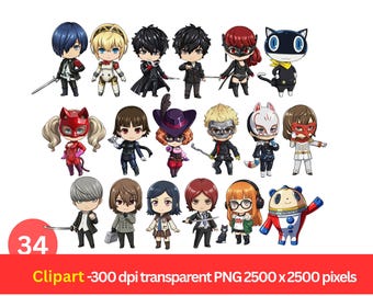 Chibi Persona Series Clipart Set 34 PCS | Chibi PNG | Digital ...