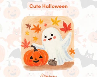 Clipart de fantasmas en acuarela: Calabaza de Halloween (Descarga digital)