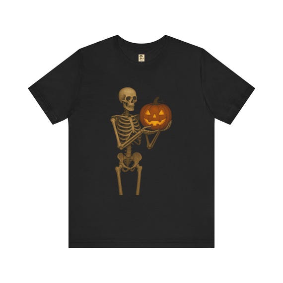 Halloween Skelett-Kürbis Shirt | Unisex Kurzarm T-Shirt | Halloween Geschenk | Sportshirt | PineAndThread