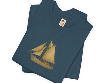 Sailboat T-Shirt | Vintage Vehicle Illustration | 100% Cotton | Short-Sleeve Shirt | Retro | Casual Wear