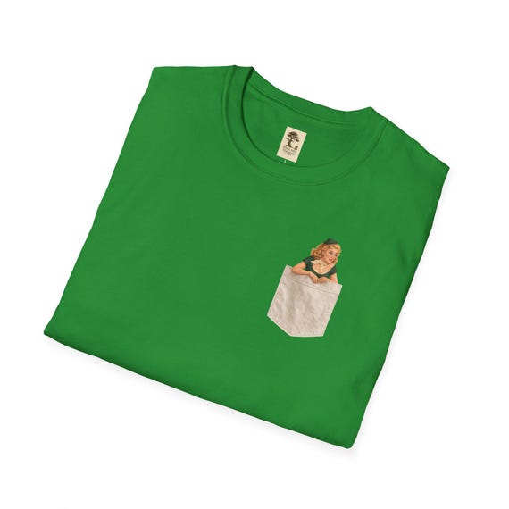 Rockabilly TShirt | Frau in Tasche | Vintage Illustration | Kurzarm Shirt | Baumwolle 100 | Freizeitkleidung | Geschenkidee