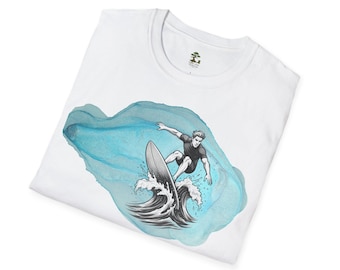 Camiseta deportiva | Estilo lápiz | Deportes acuáticos | Surfista | Algodón/100 % algodón | Manga corta | Ropa informal | Camiseta deportiva | Idea de regalo