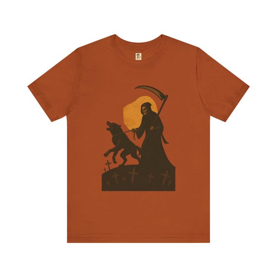 Halloween Sensenmann-Wolf T-Shirt | Unisex Kurzarm Shirt | Halloween Geschenk | Sportshirt | PineAndThread