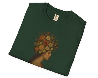 Camiseta con rostro | Retrato de silueta floral | Diseño gráfico | Algodón/100 % algodón | Manga corta | Ropa informal | Camiseta deportiva | Idea de regalo
