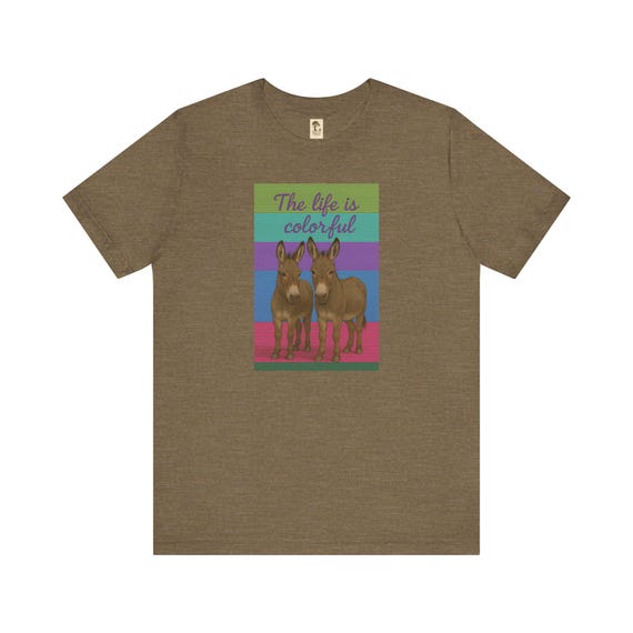 Colorful - Farbenfrohes Leben Esel-T-Shirt, Unisex-Kurzarm-T-Shirt, Geschenk für Tierliebhaber, lustiges Statement-Shirt