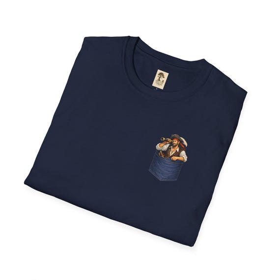 Rockabilly TShirt | Pirat in Tasche | Vintage Illustration | Kurzarm Shirt | Baumwolle 100 | Freizeitkleidung | Geschenkidee