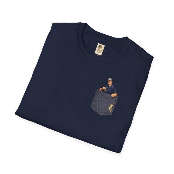 Rockabilly TShirt | Angler in Tasche | Vintage Illustration | Kurzarm Shirt | Baumwolle 100 | Freizeitkleidung | Geschenkidee