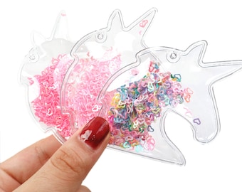 Sequin Heart Star Shaker 5PCS,Clear Pvc Vinyl Shaker,Unicorn,Star,Mermaid Tail,Colorful Star Confetti Filled,Hollow Heart Sequin