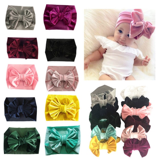 Baby Wide Big Bow Headband,Gold Velvet Soft Knot Bow Headband,Baby Head Wrap