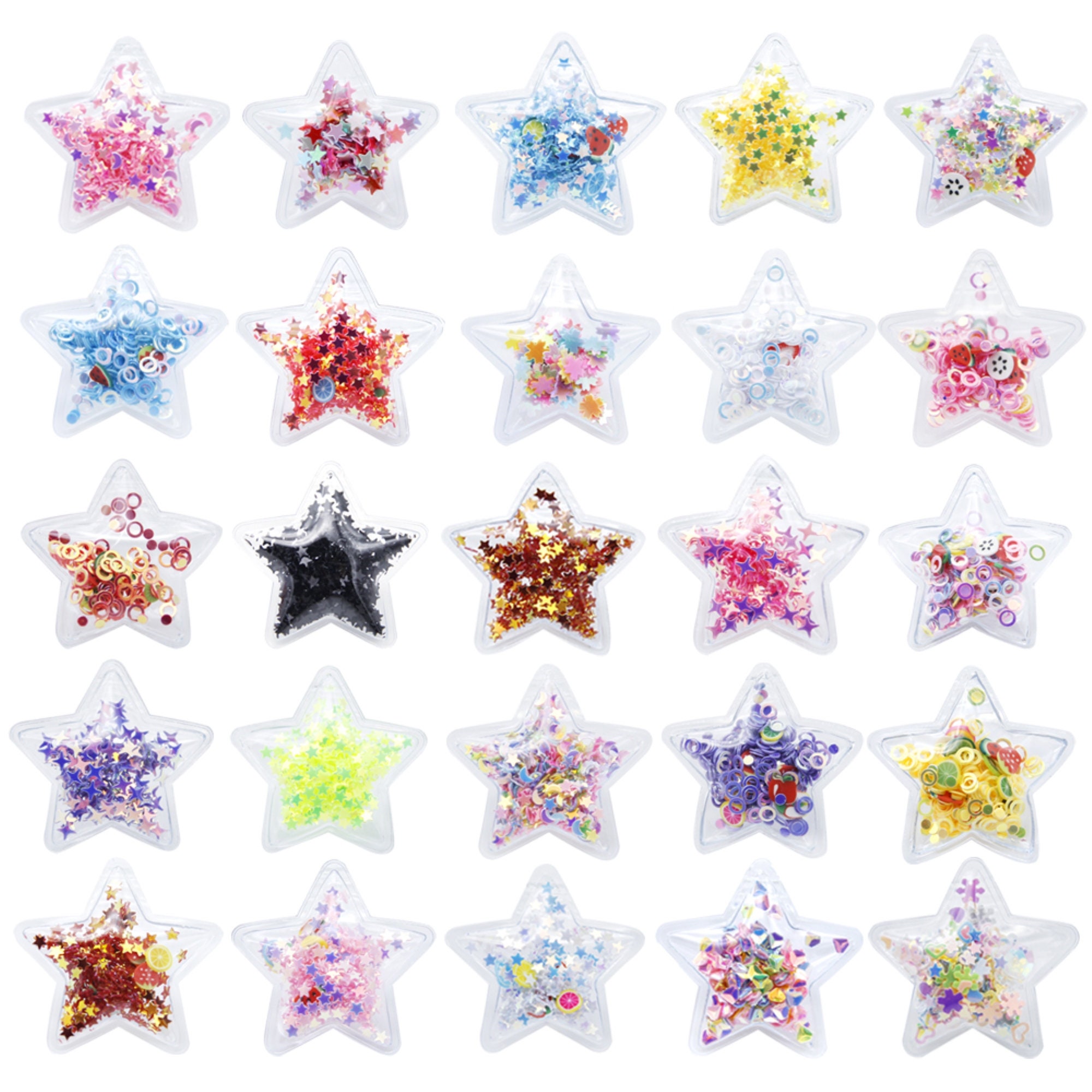10 pcs Sequin Star Shaker,Clear Pvc Vinyl Shaker,Colorful Glitter Star Confetti Filled,Kawaii Kids Hair Decoration Accessories