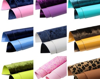 20*33cm Solid Color Double Sided Faux Leather Sheets, Velvet Fabric with PU Leather DIY Making For Bows Earrings Gift Handmade Craft Vinyl