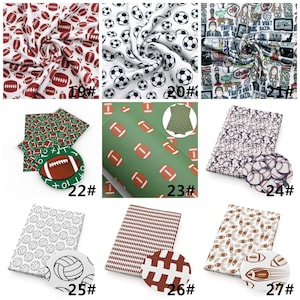 Tela de poliéster de doble cepillado con estampado de fútbol y béisbol por media yarda, tejido elástico de punto suave, diadema para bebé, tela DIY imagen 4
