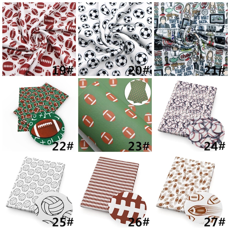 Tela de poliéster de doble cepillado con estampado de fútbol y béisbol por media yarda, tejido elástico de punto suave, diadema para bebé, tela DIY imagen 4