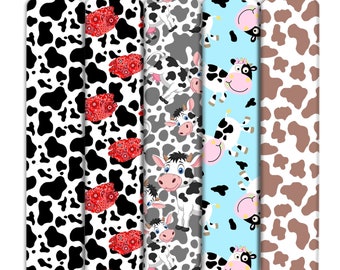 Black Cow Pattern Print Double Brushed Polyester Fabric By Half Yard,Soft Knit Stretch Fabric,Baby HeadWrap Headbow Diy Fabric