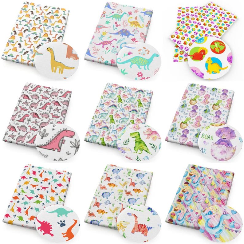 Dinosaurs Print Double Brushed Polyester Fabric By Half Yard,Soft Knit Stretch Fabric,Baby HeadWrap Headbow Diy Fabric image 1