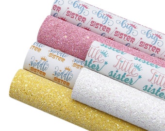 Leather Bundles 6pcs/set,Litter Sister Printed Faux Leather Sheets,Chuky Glitter Leather Sheet,Faux Leather Earring,Big Sister
